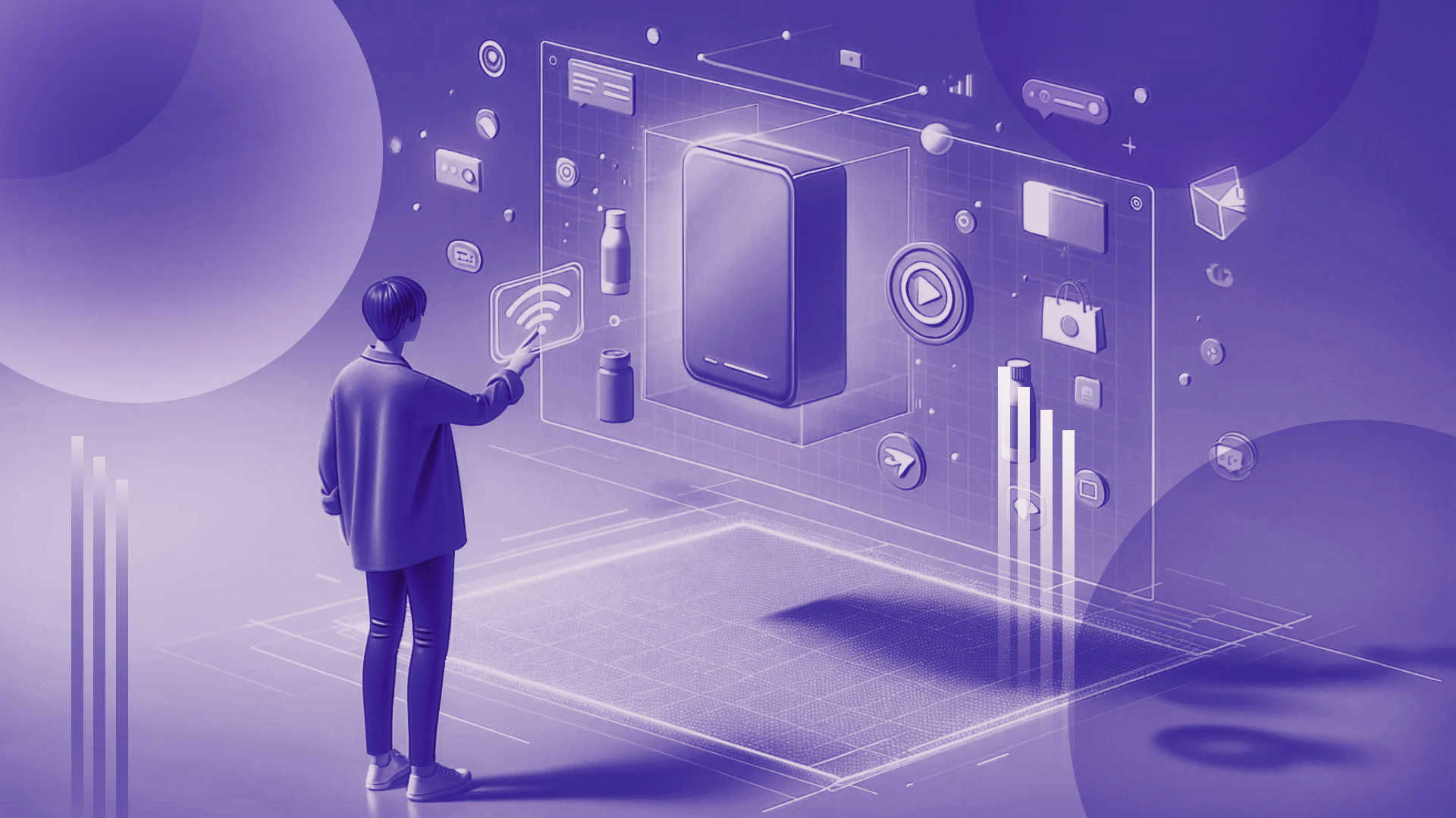 Human in ad abstract digital and AI environment