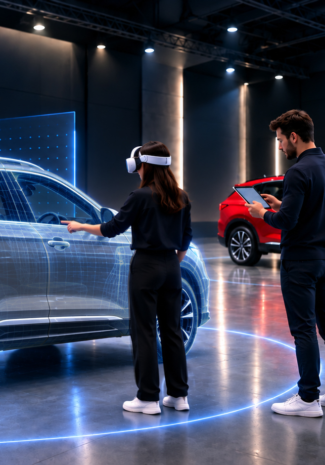 XR design review session with a researcher and a participant in a headset